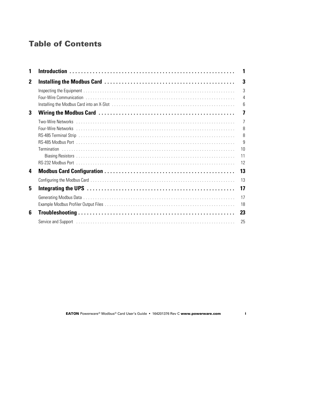 Powerware FCC 15 manual Table of Contents 