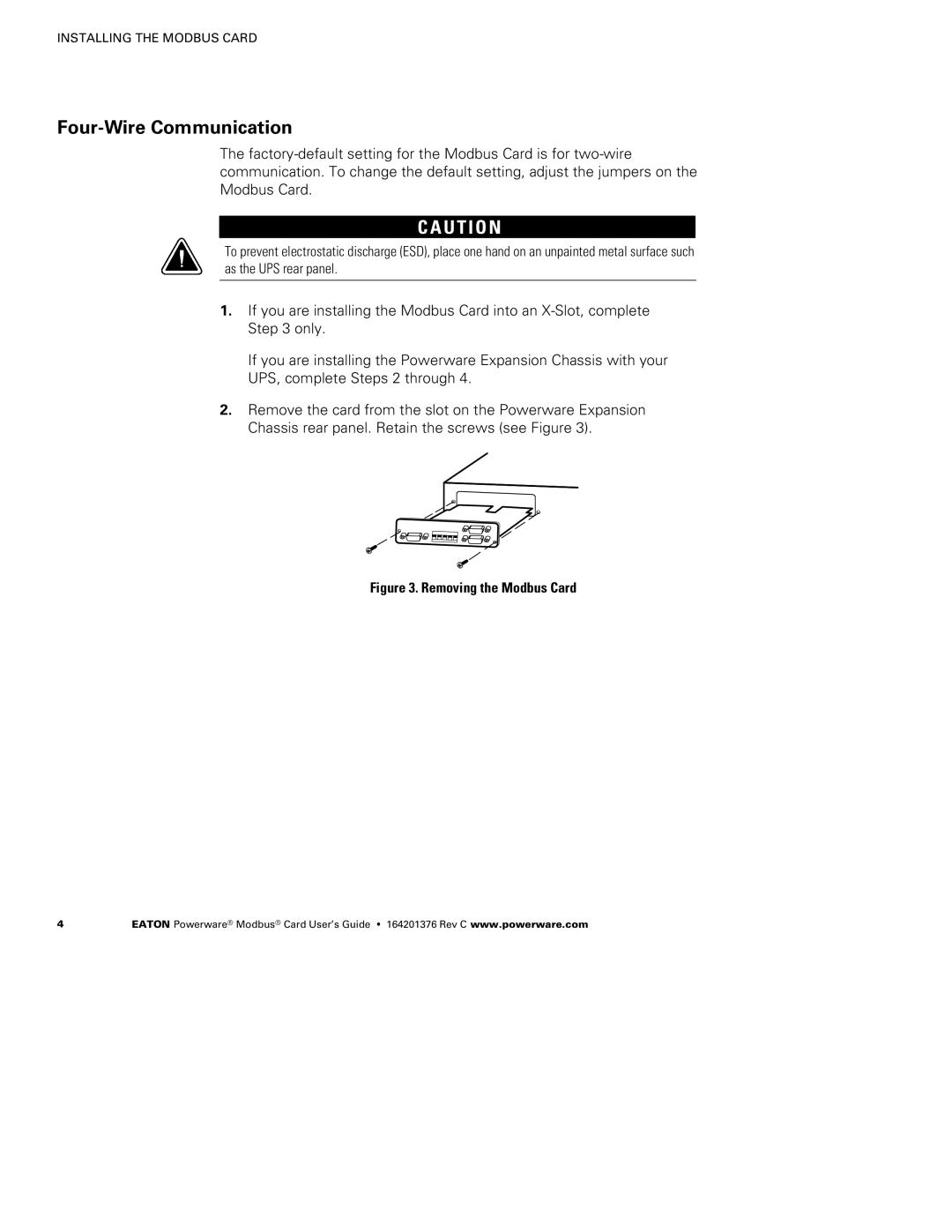 Powerware FCC 15 manual Four-Wire Communication, U T I O N 