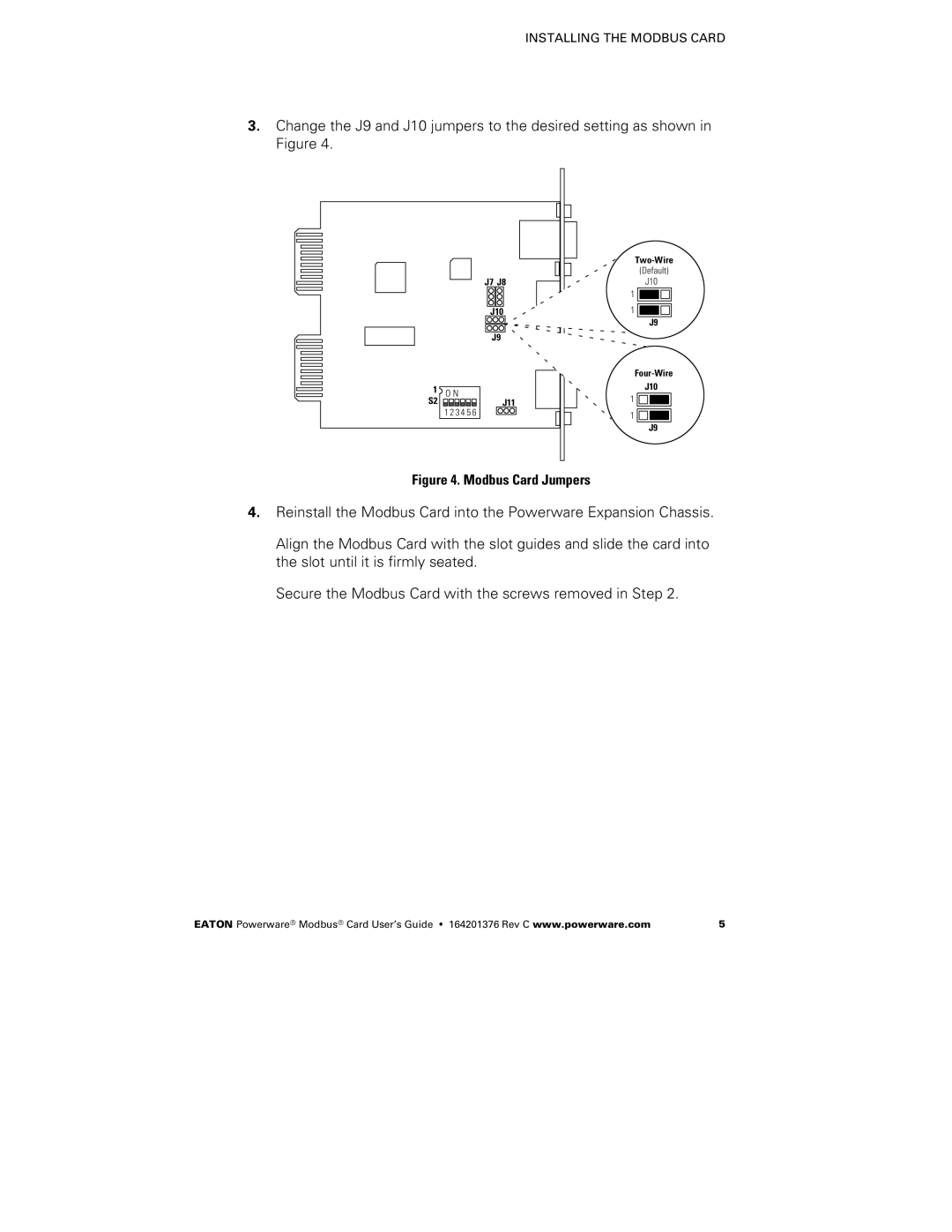 Powerware FCC 15 manual Modbus Card Jumpers 