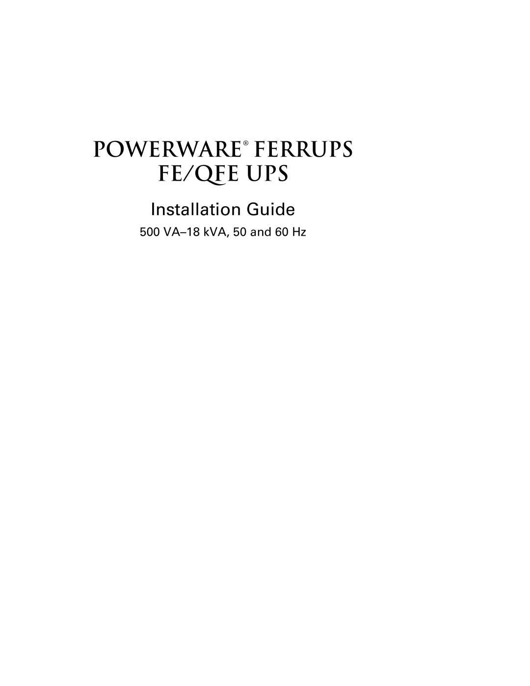 Powerware FE/QFE 500VA manual Powerware Ferrups FE/QFE UPS 