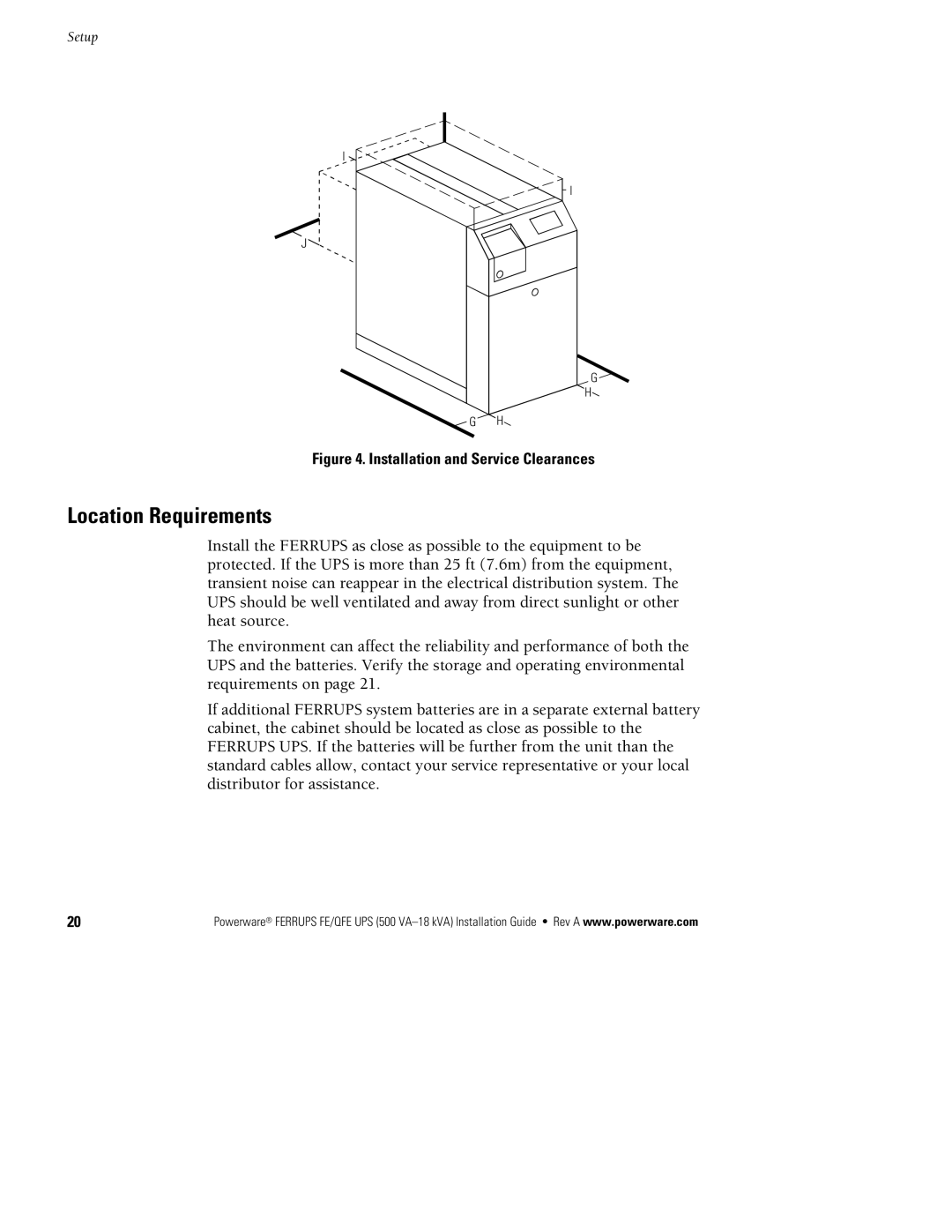 Powerware FE/QFE 500VA manual Location Requirements, Installation and Service Clearances 