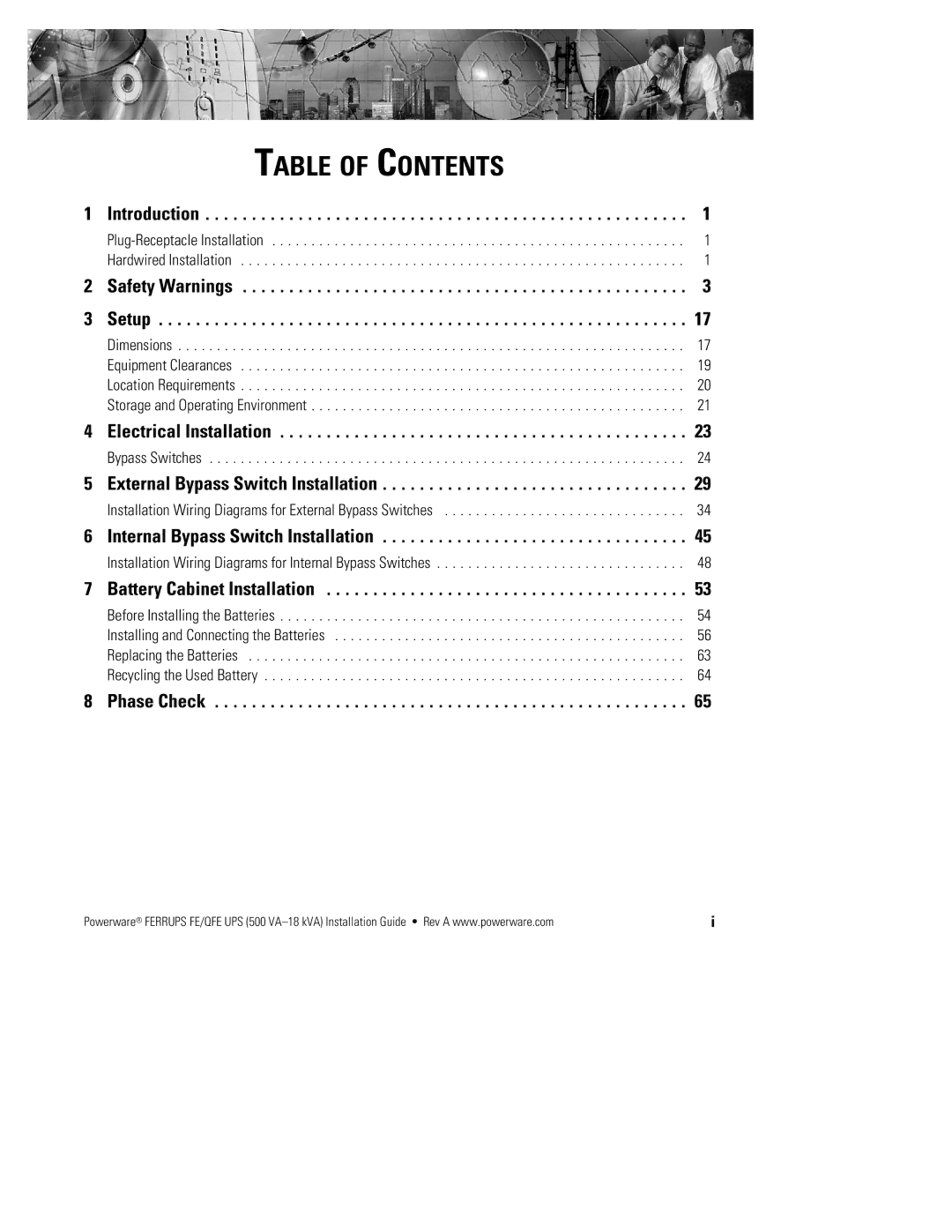 Powerware FE/QFE 500VA manual Table of Contents 