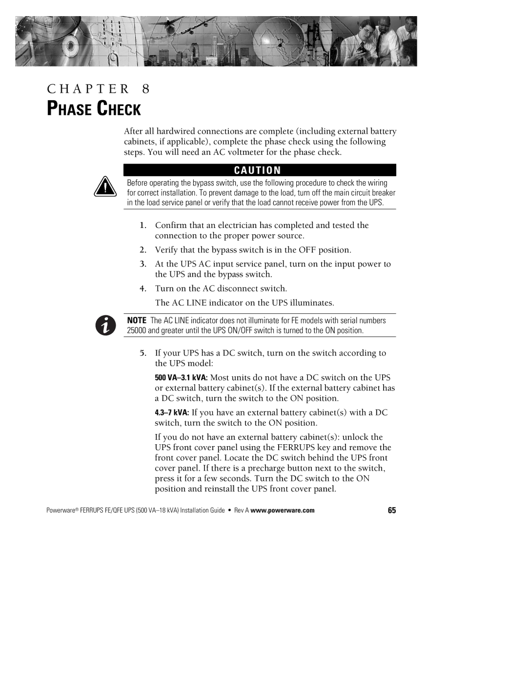 Powerware FE/QFE 500VA manual Phase Check 