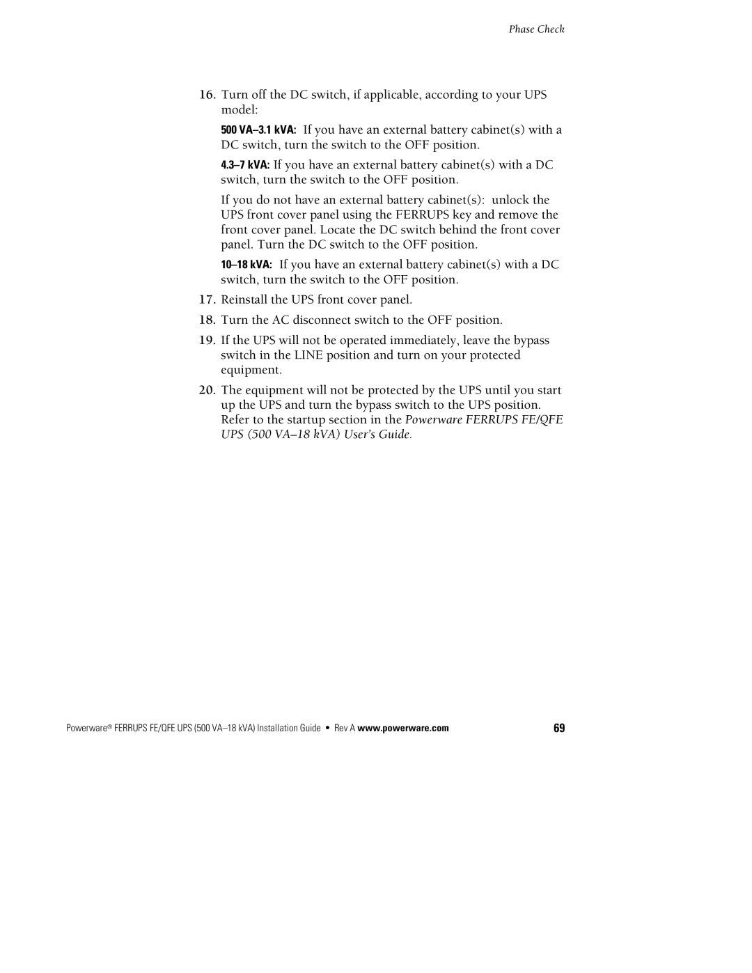 Powerware FE/QFE 500VA manual 7TII -18 kVA User’s Guide 