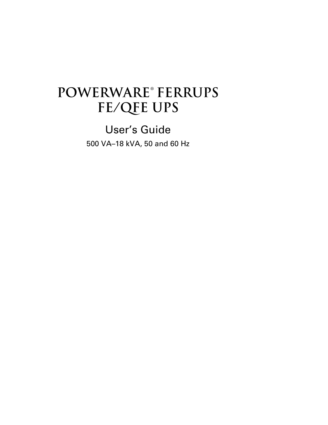 Powerware manual Powerware Ferrups FE/QFE UPS 