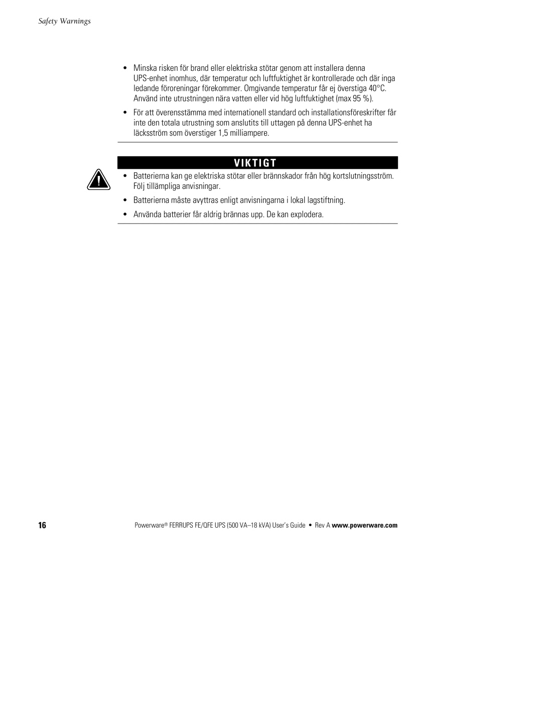 Powerware FE/QFE UPS manual K T I G T 