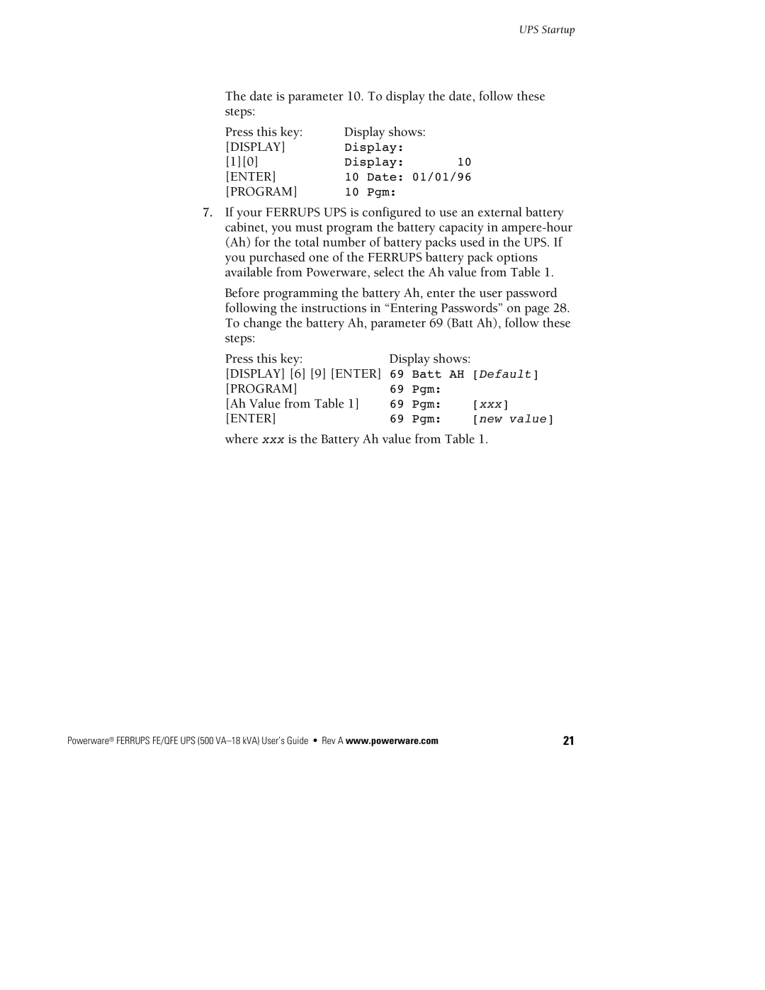 Powerware FE/QFE UPS manual Where is the Battery Ah value from Table, Dwh 