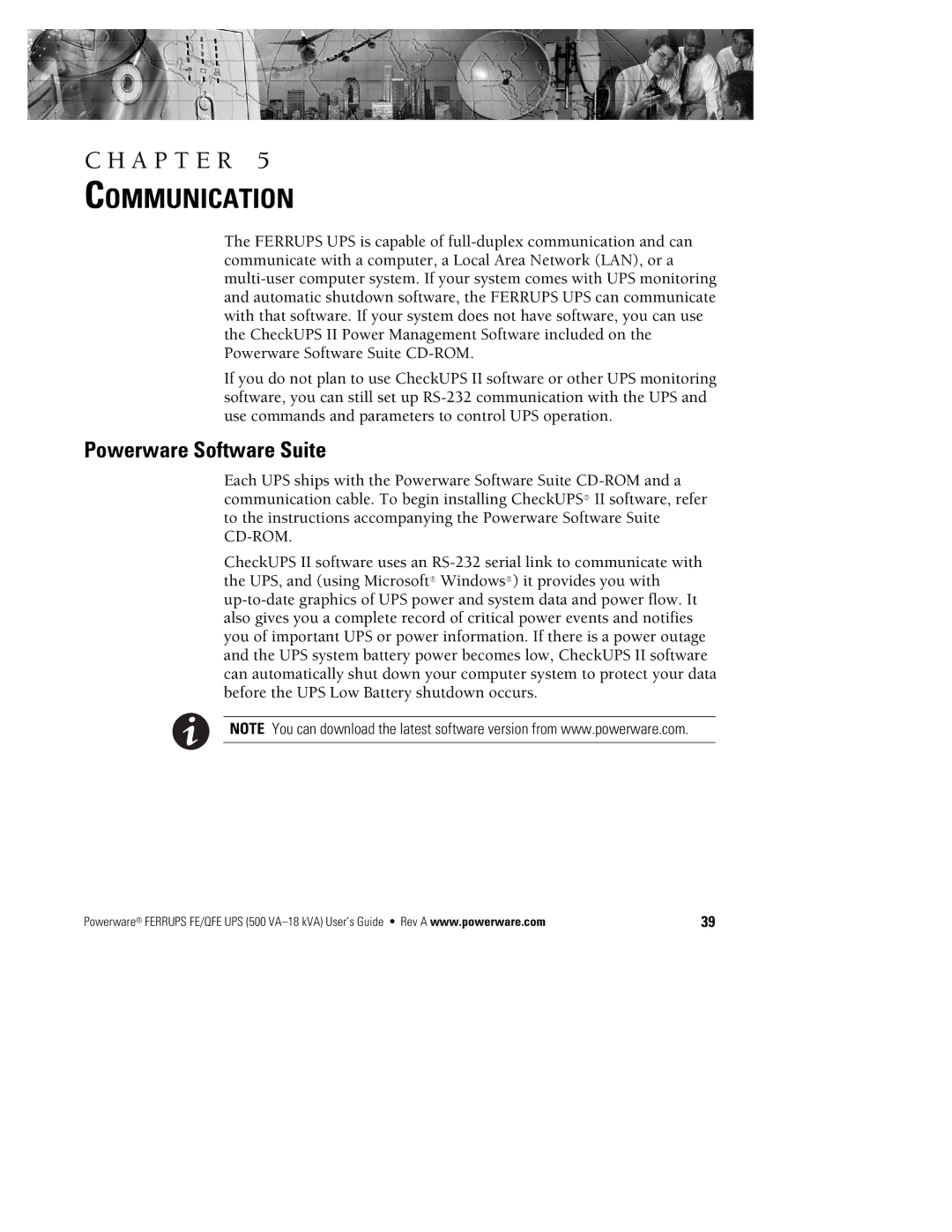 Powerware FE/QFE UPS manual Communication, Powerware Software Suite 