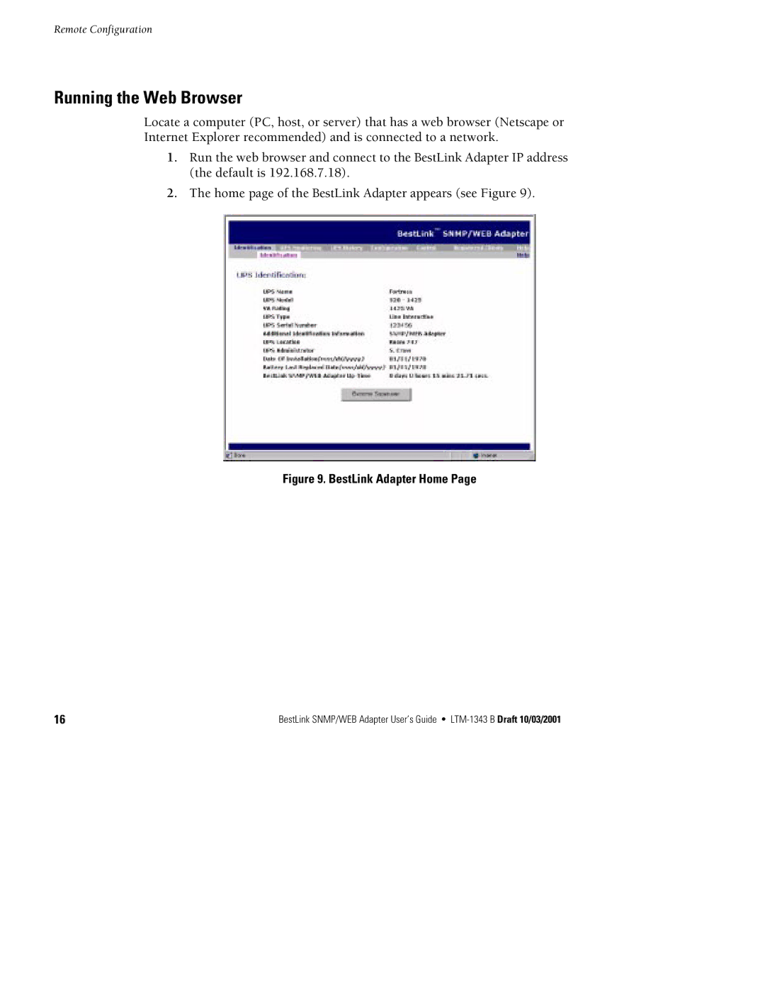 Powerware IPK-0318, IPK-0320, IPK-0319 manual Running the Web Browser, BestLink Adapter Home 