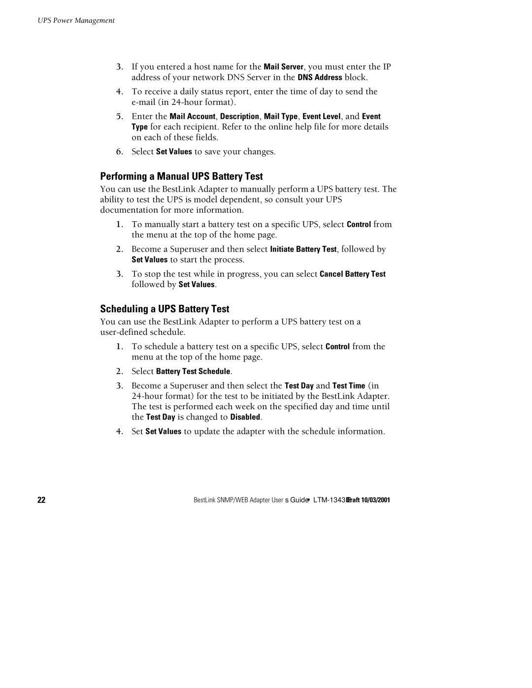 Powerware IPK-0318 manual Performing a Manual UPS Battery Test, Scheduling a UPS Battery Test, Select Battery Test Schedule 