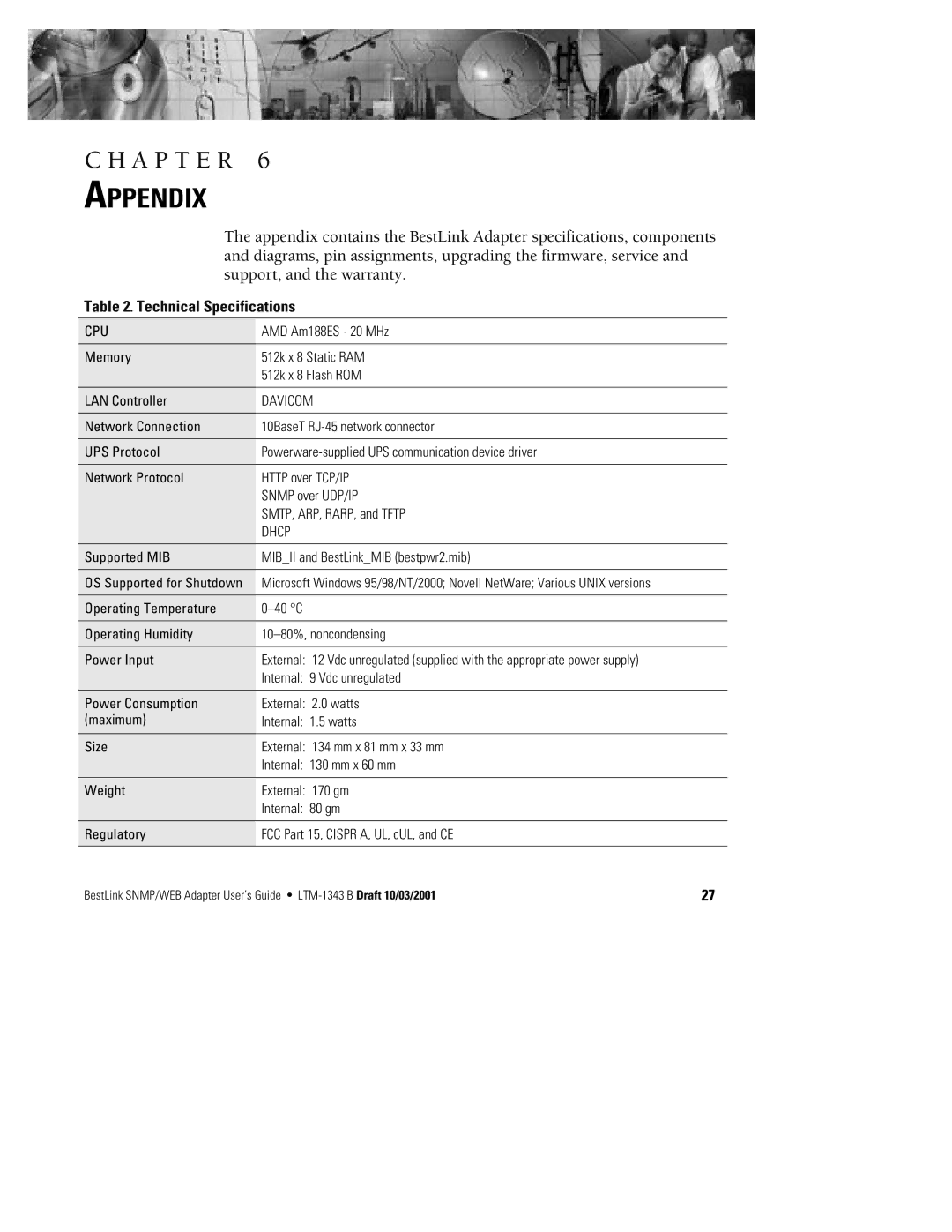 Powerware IPK-0320, IPK-0318, IPK-0319 manual Appendix, Technical Specifications 