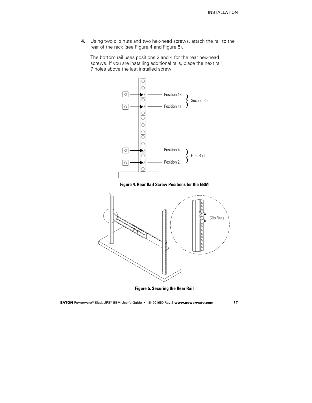 Powerware none manual Rear Rail Screw Positions for the EBM 