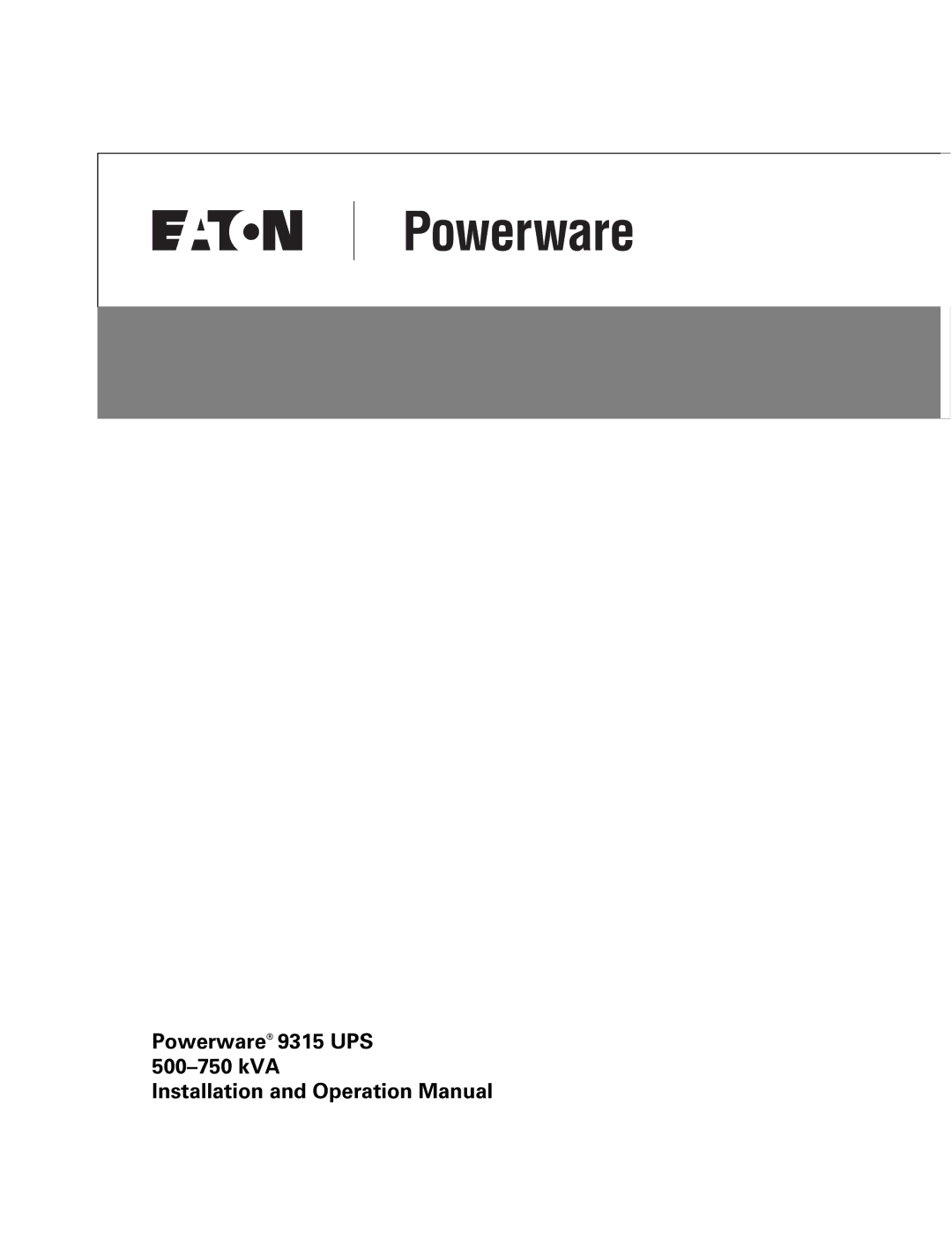 Powerware operation manual Powerware 9315 UPS 500-750 kVA 