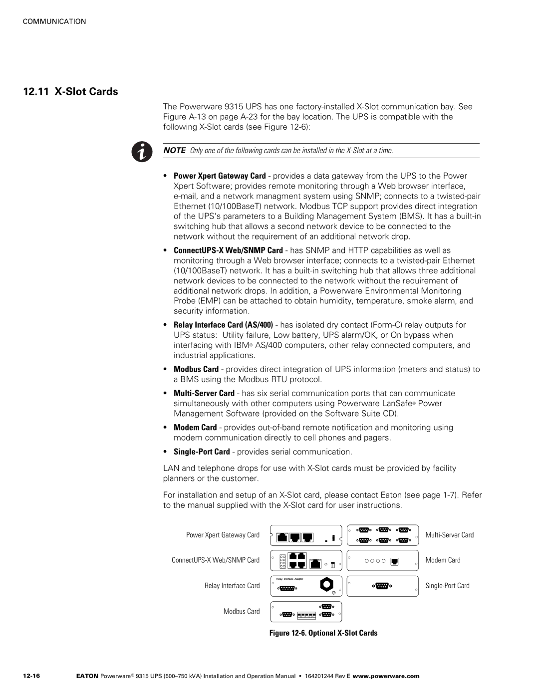 Powerware Powerware 9315 operation manual ‐6. Optional X-Slot Cards 