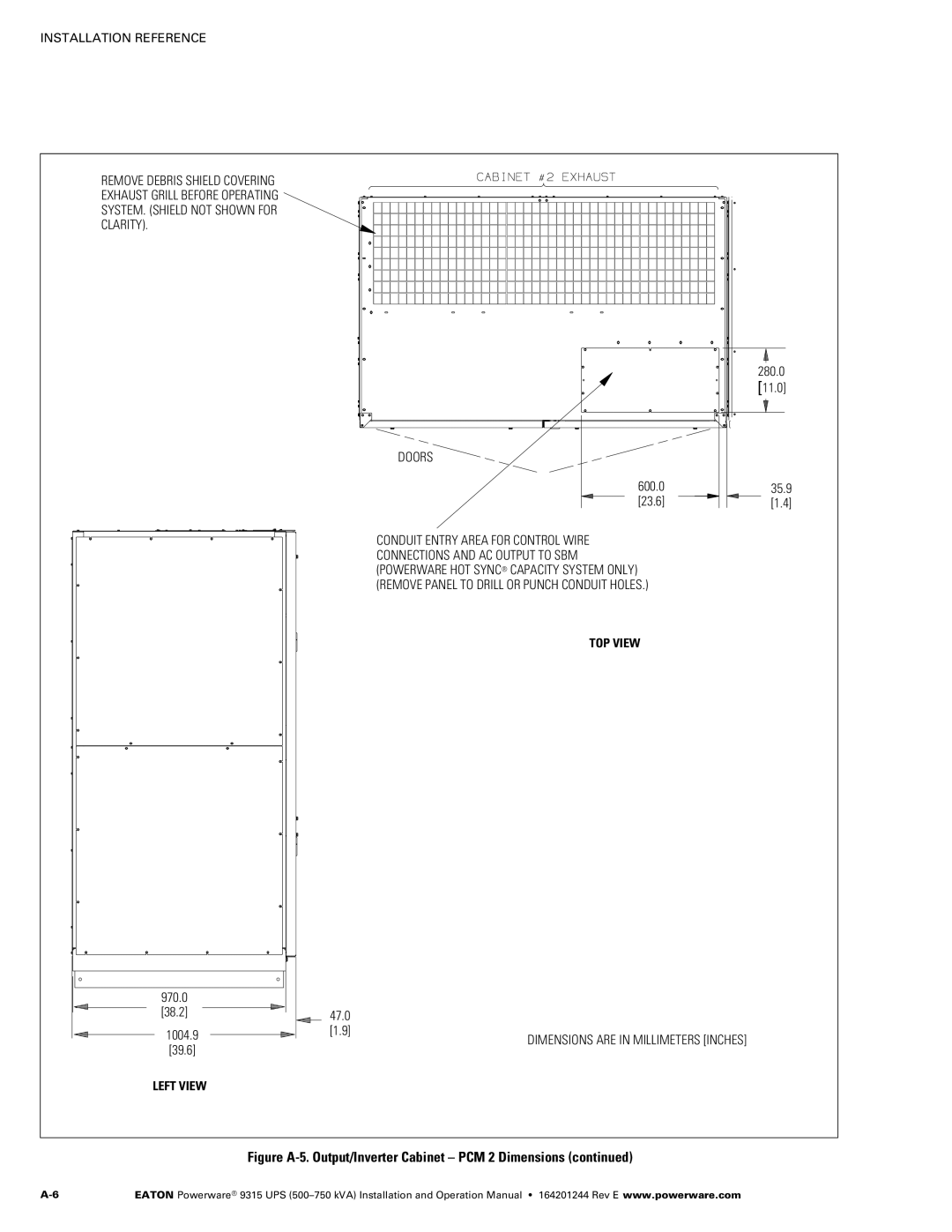 Powerware Powerware 9315 operation manual Figure A‐5. Output/Inverter Cabinet PCM 2 Dimensions 