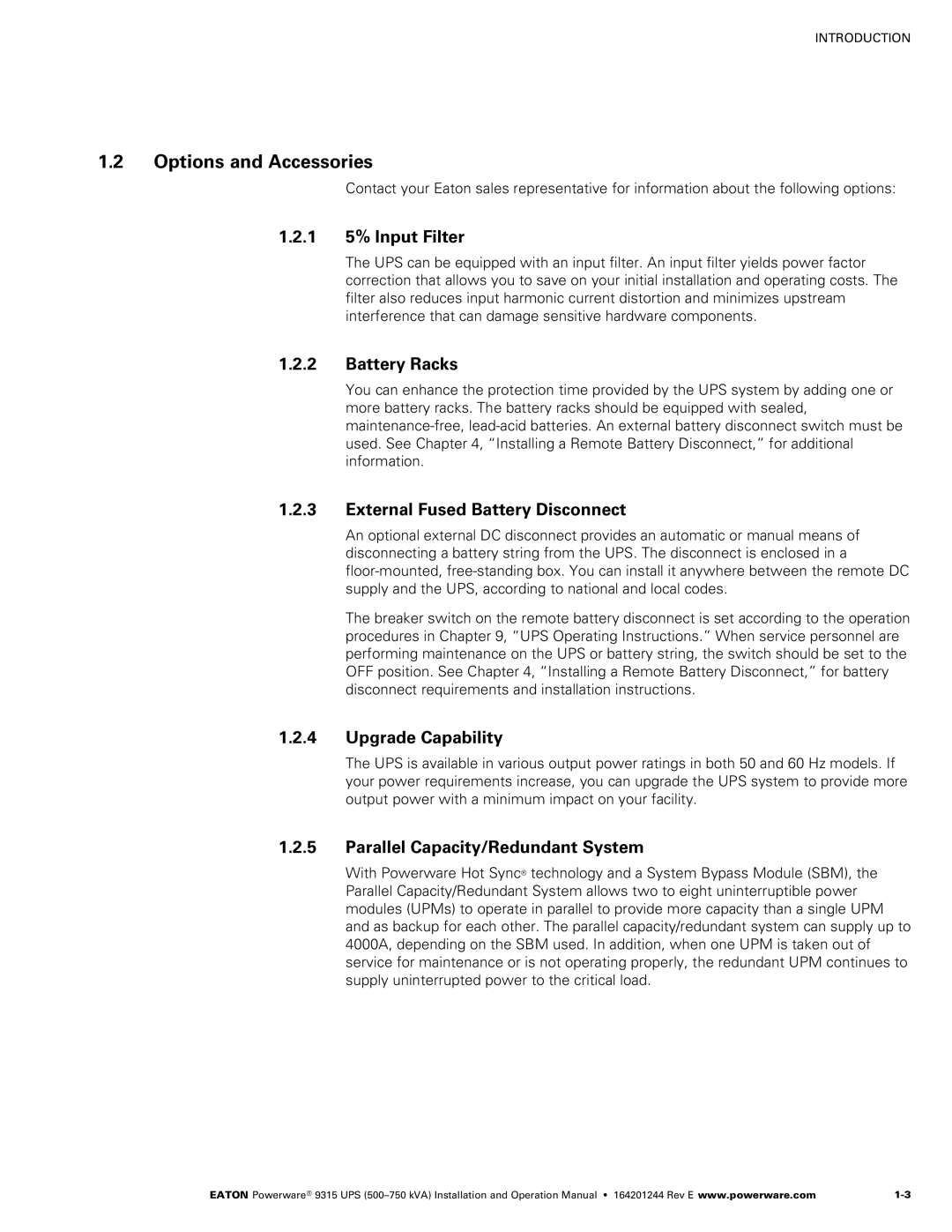 Powerware Powerware 9315 operation manual Options and Accessories 