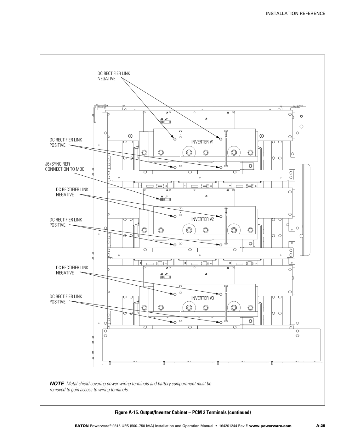 Powerware Powerware 9315 operation manual Figure A‐15. Output/Inverter Cabinet PCM 2 Terminals 