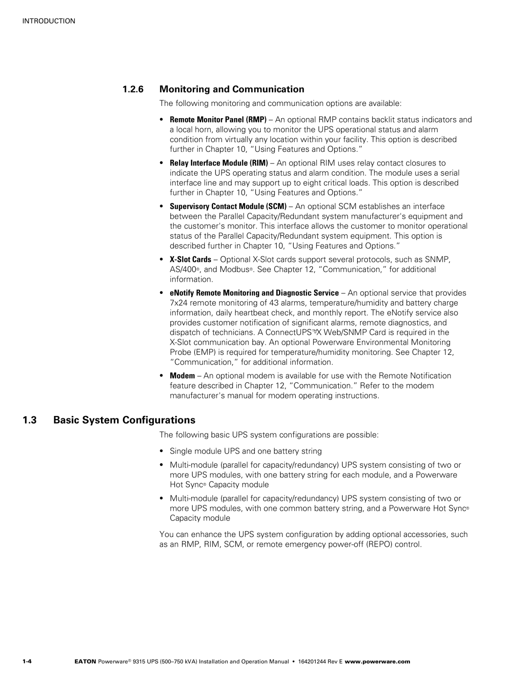 Powerware Powerware 9315 operation manual Basic System Configurations, Monitoring and Communication 