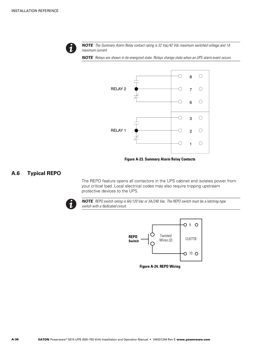 Powerware Powerware 9315 operation manual Typical Repo, Switch 