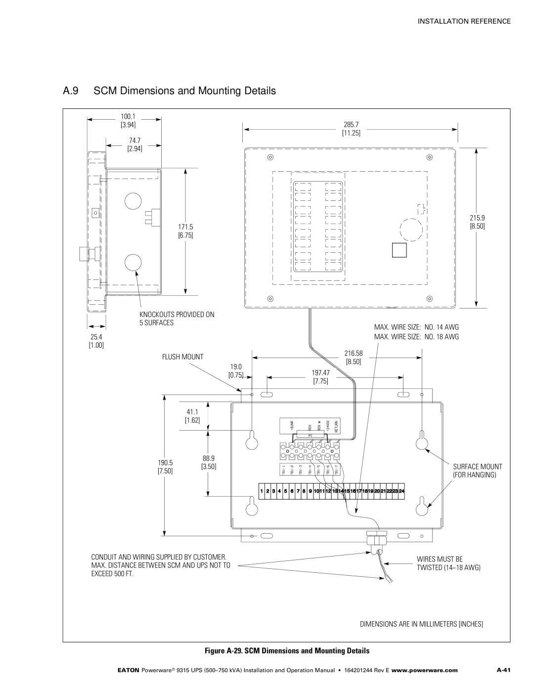 Powerware Powerware 9315 operation manual Figure A‐29. SCM Dimensions and Mounting Details 