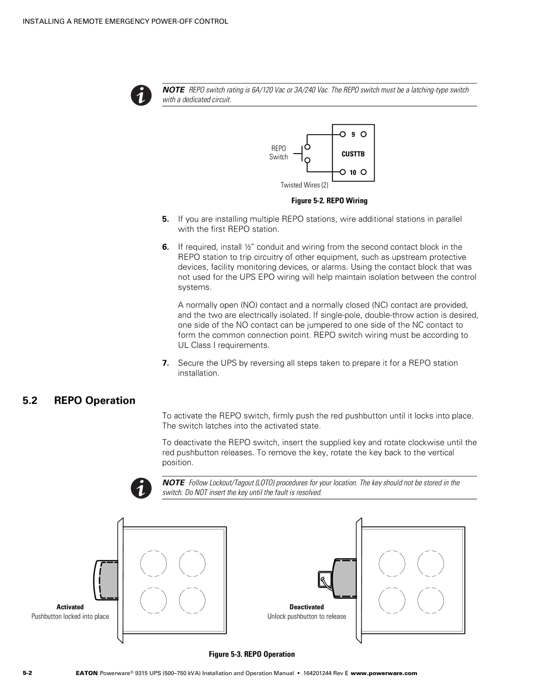 Powerware Powerware 9315 operation manual Repo Operation, Activated, Deactivated 