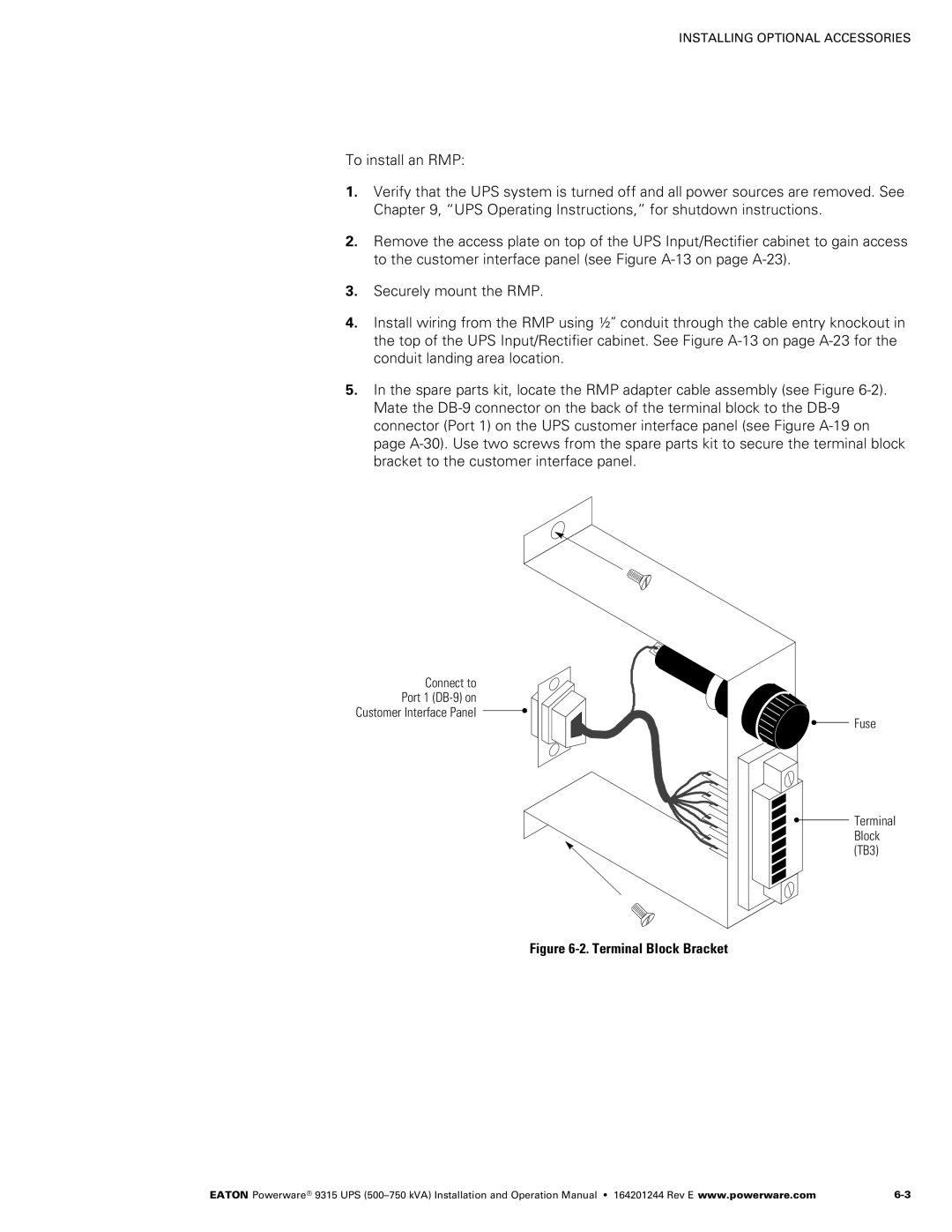 Powerware Powerware 9315 operation manual ‐2. Terminal Block Bracket 