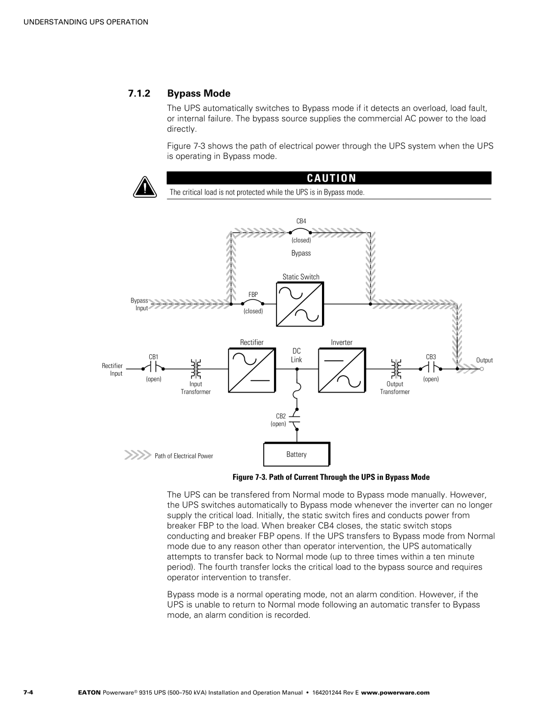 Powerware Powerware 9315 operation manual ‐3. Path of Current Through the UPS in Bypass Mode 