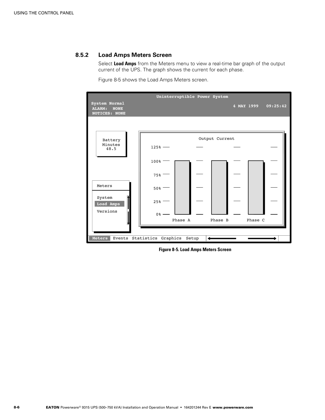 Powerware Powerware 9315 operation manual ‐5. Load Amps Meters Screen 