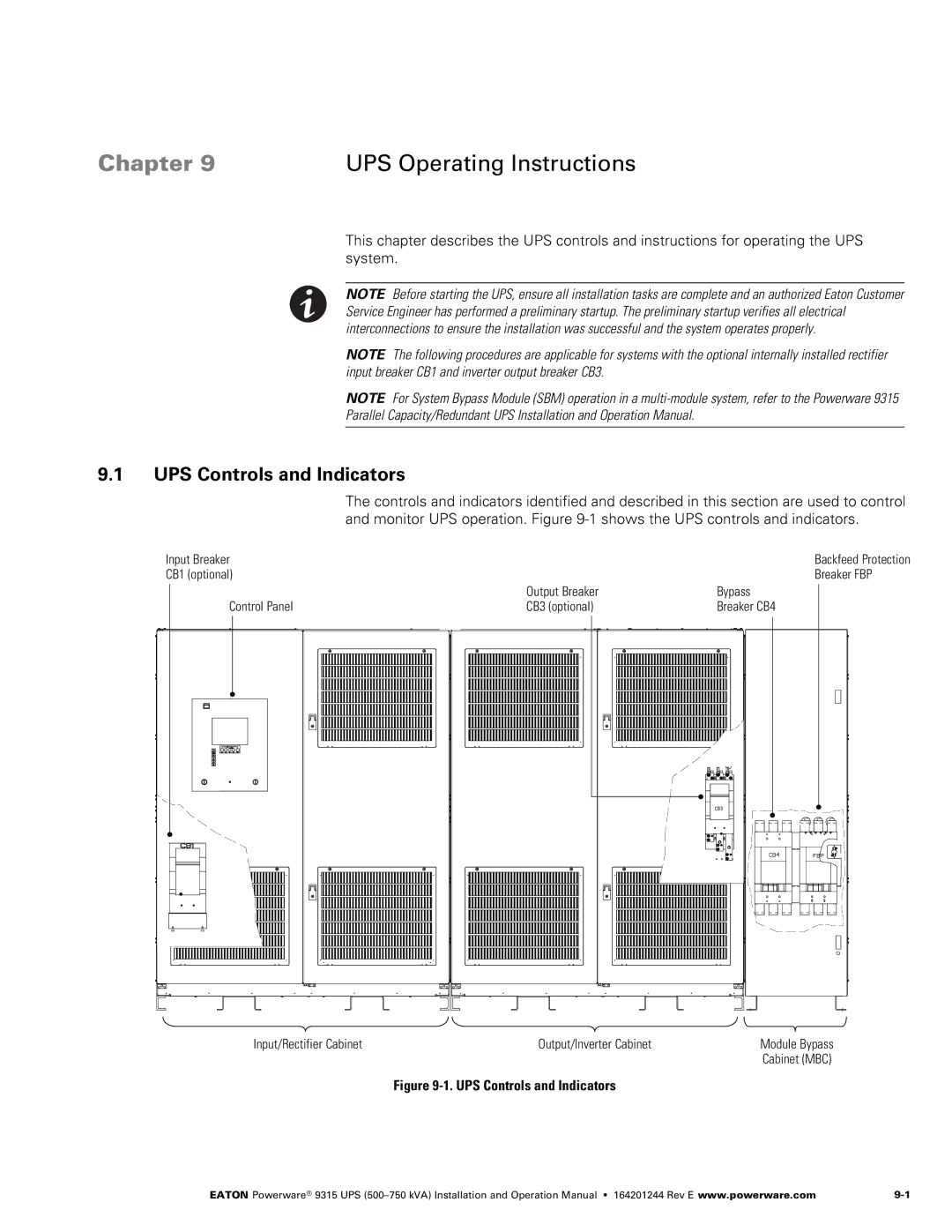 Powerware Powerware 9315 operation manual Chapter UPS Operating Instructions, UPS Controls and Indicators 