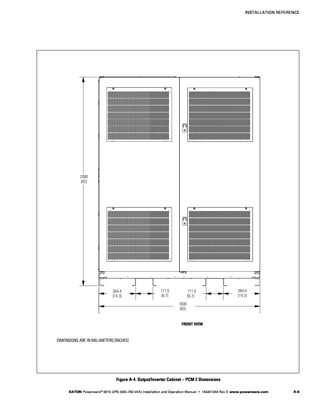 Powerware Powerware 9315 operation manual Figure A‐4. Output/Inverter Cabinet - PCM 2 Dimensions, Front View 