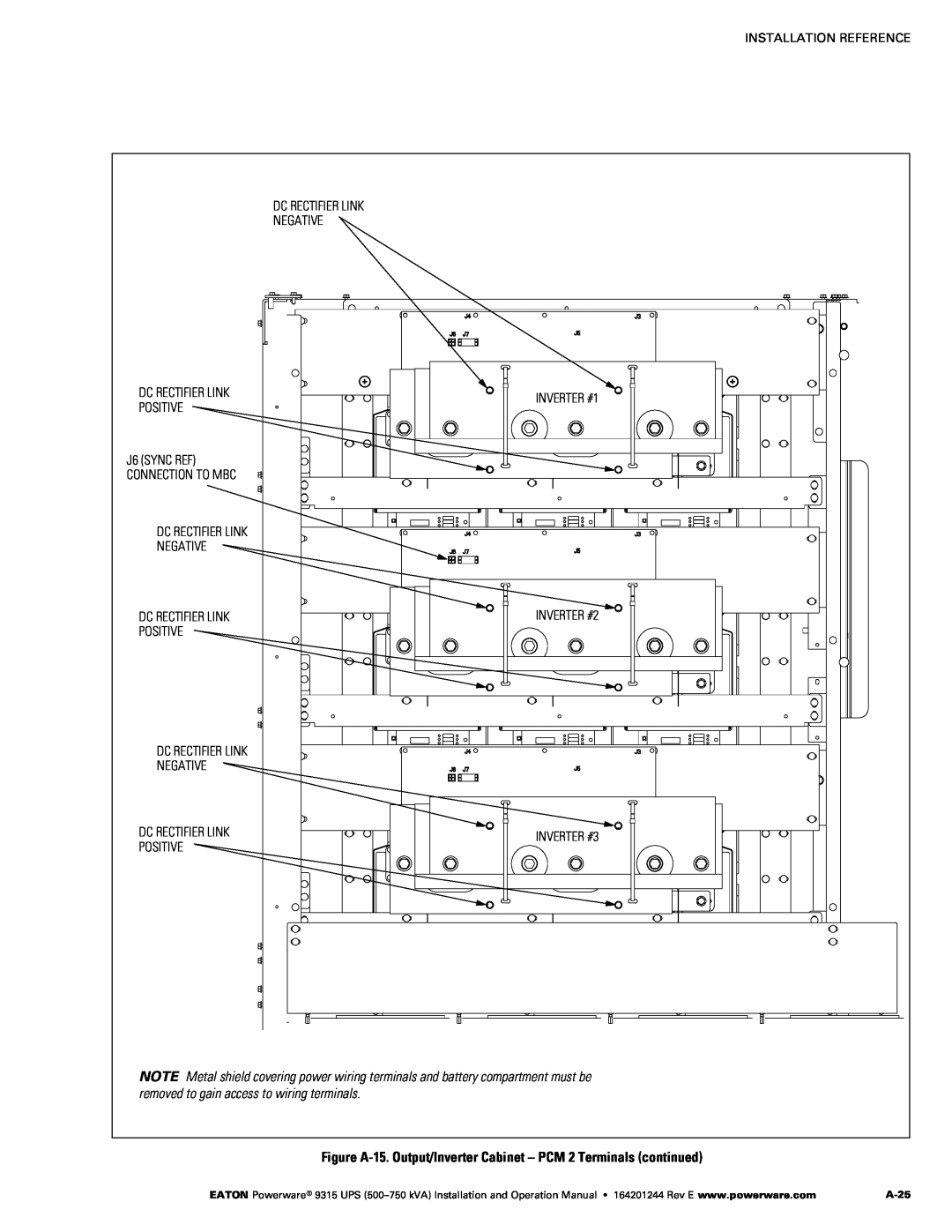 Powerware Powerware 9315 operation manual Figure A‐15. Output/Inverter Cabinet - PCM 2 Terminals continued, A-25 
