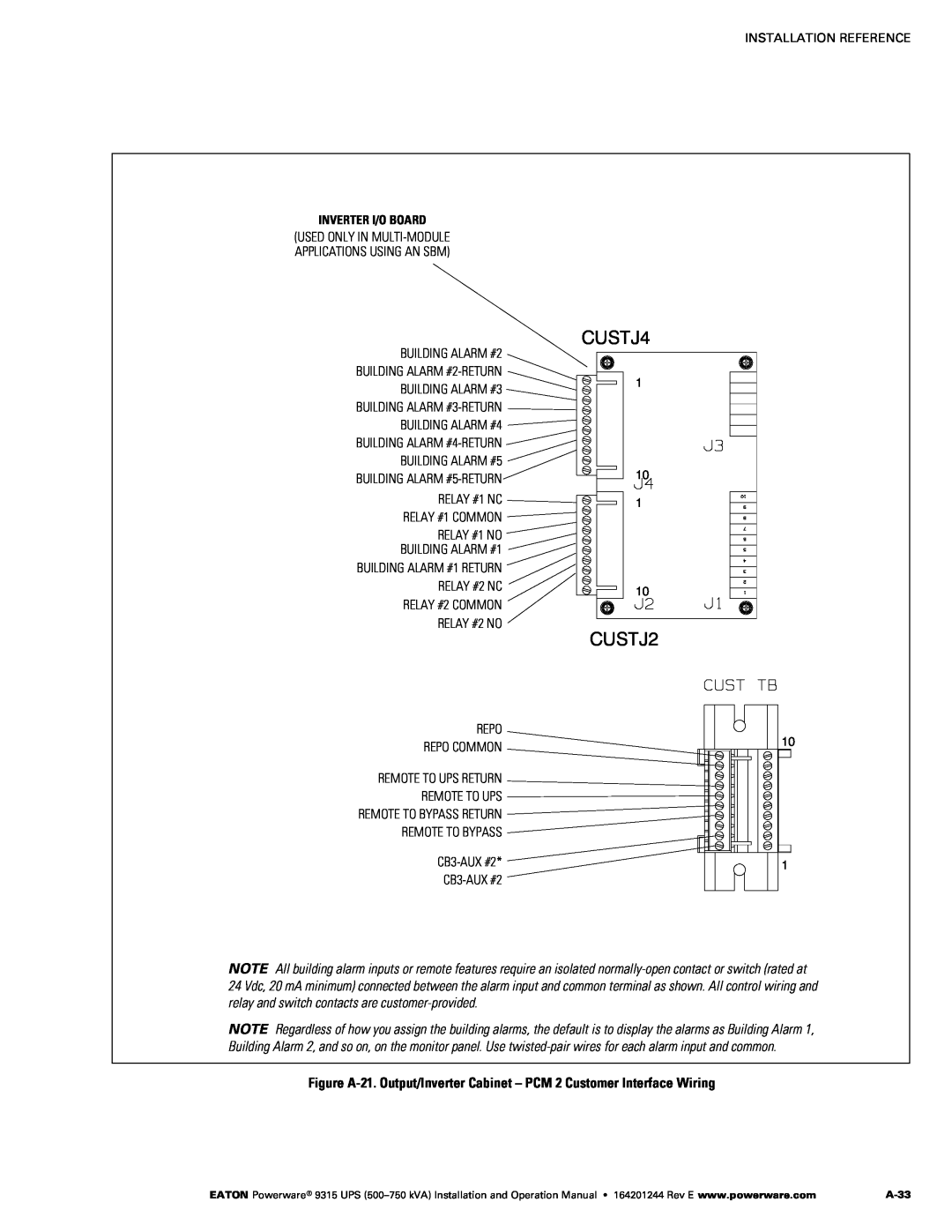 Powerware Powerware 9315 operation manual CUSTJ4, CUSTJ2, Inverter I/O Board 