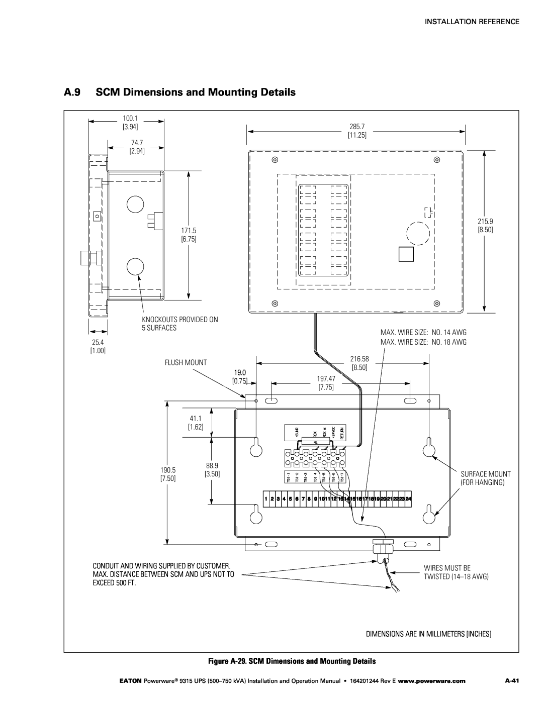 Powerware Powerware 9315 A.9 SCM Dimensions and Mounting Details, 41.11, Figure A‐29. SCM Dimensions and Mounting Details 