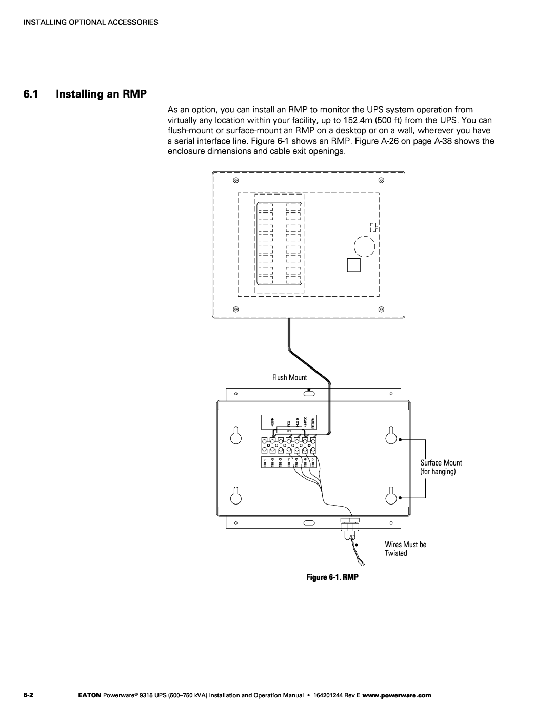 Powerware Powerware 9315 operation manual Installing an RMP, ‐1. RMP 