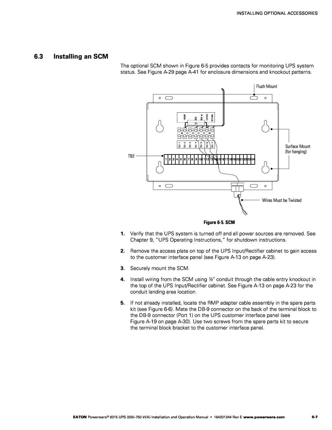 Powerware Powerware 9315 operation manual Installing an SCM, ‐5. SCM 