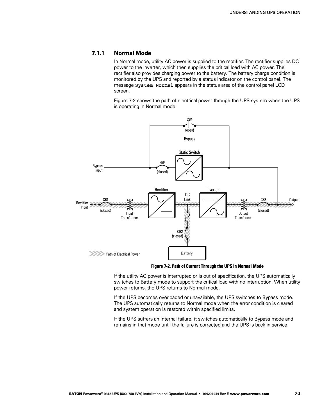 Powerware Powerware 9315 operation manual ‐2. Path of Current Through the UPS in Normal Mode 