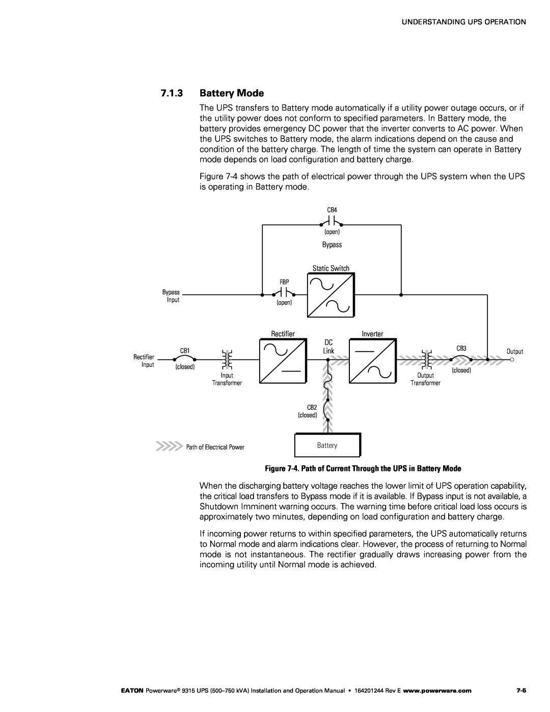 Powerware Powerware 9315 operation manual ‐4. Path of Current Through the UPS in Battery Mode 