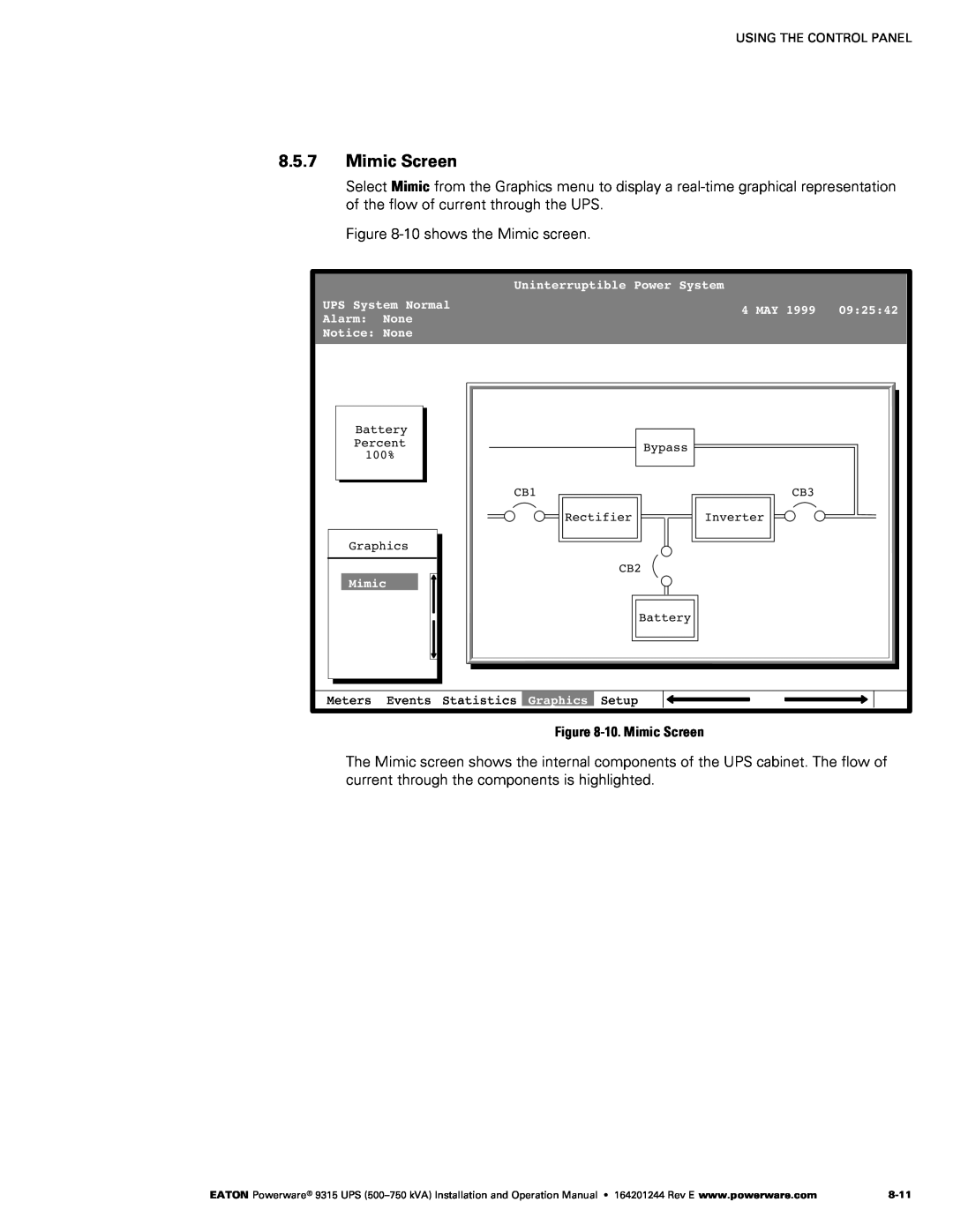Powerware Powerware 9315 operation manual Mimic Screen 