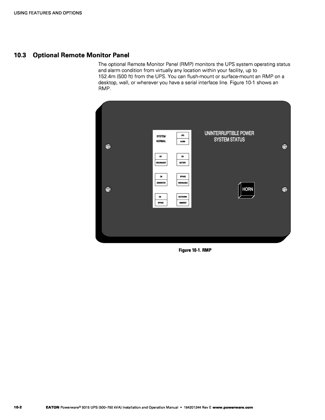 Powerware Powerware 9315 operation manual Optional Remote Monitor Panel, ‐1. RMP 