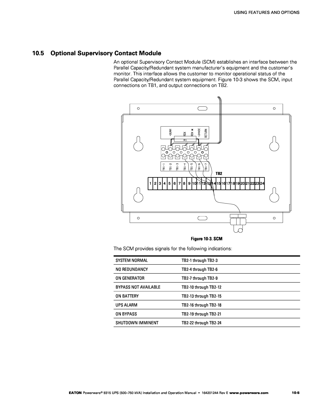 Powerware Powerware 9315 operation manual Optional Supervisory Contact Module 