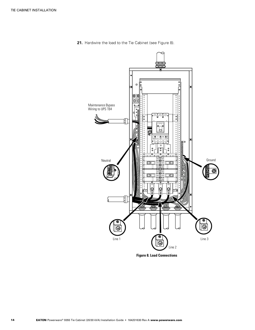 Powerware Powerware 9355 manual Hardwire the load to the Tie Cabinet see Figure 