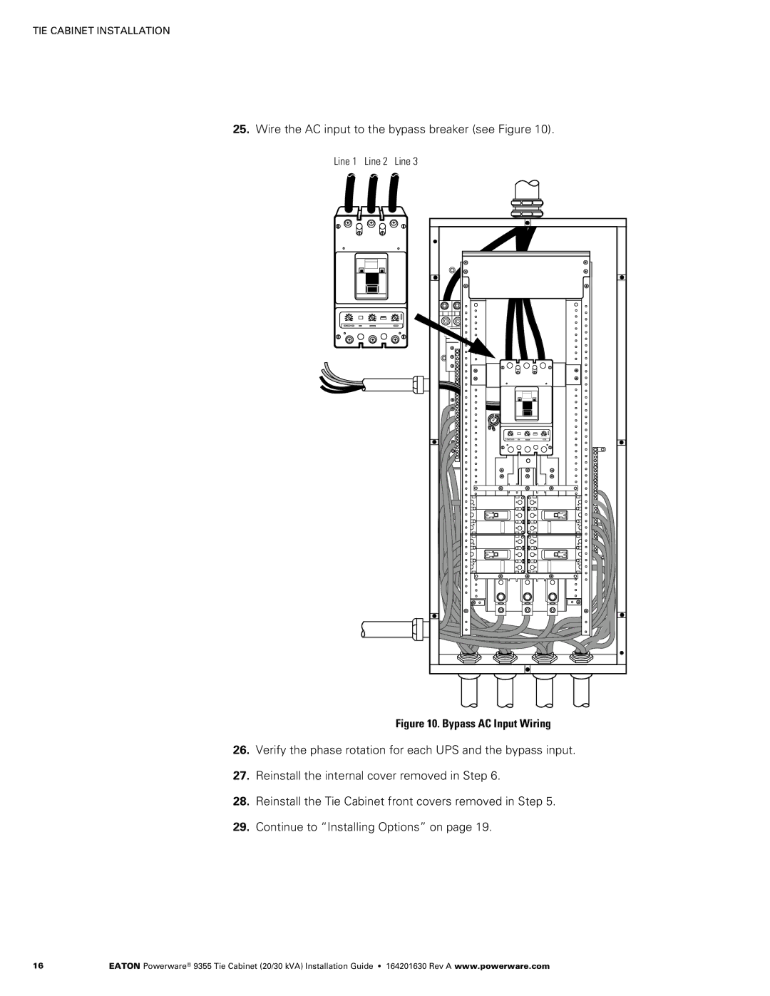 Powerware Powerware 9355 manual Wire the AC input to the bypass breaker see Figure 