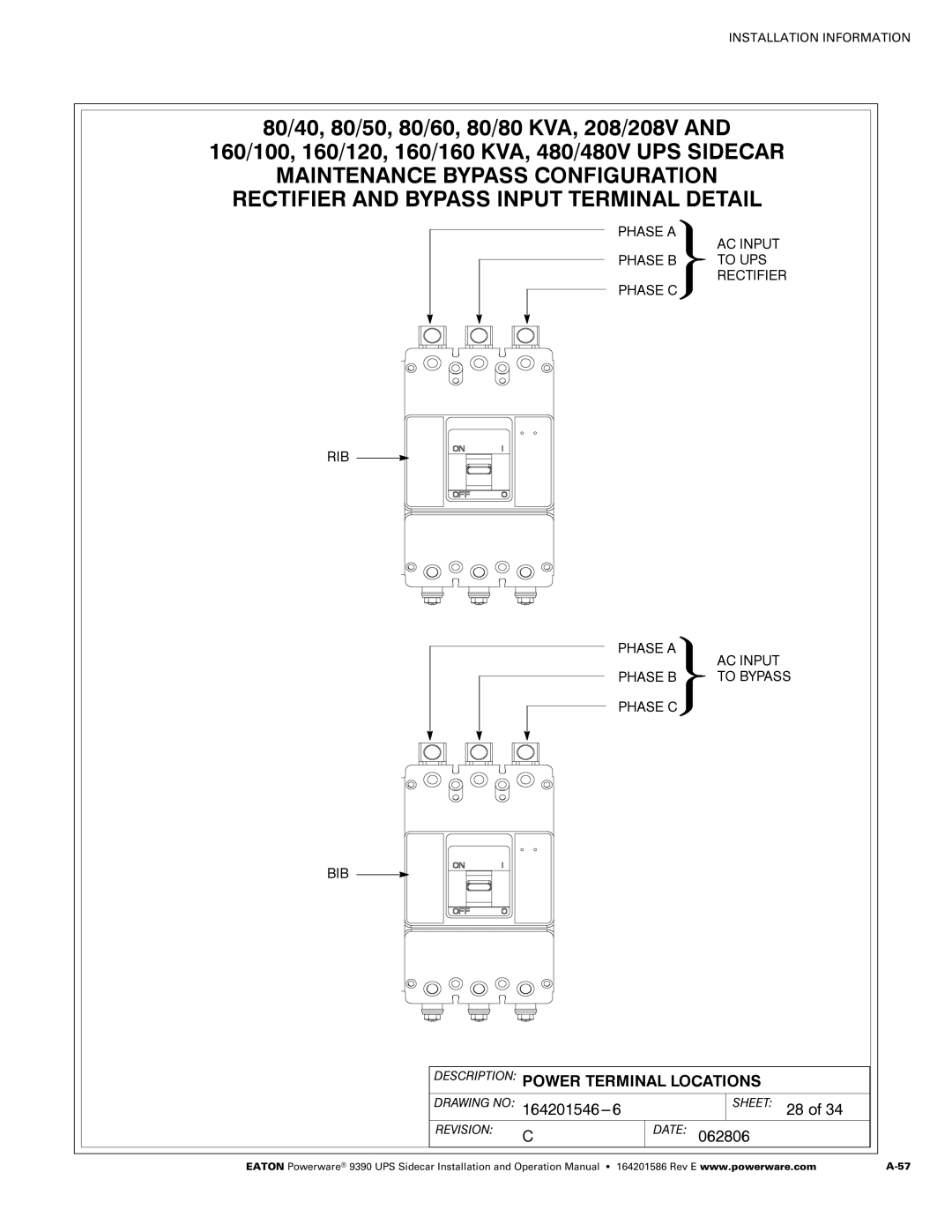 Powerware Powerware 9390 manual Drawing no Sheet 28 