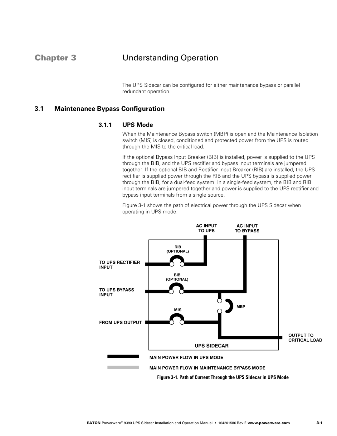 Powerware Powerware 9390 manual Chapter Understanding Operation, Maintenance Bypass Configuration 