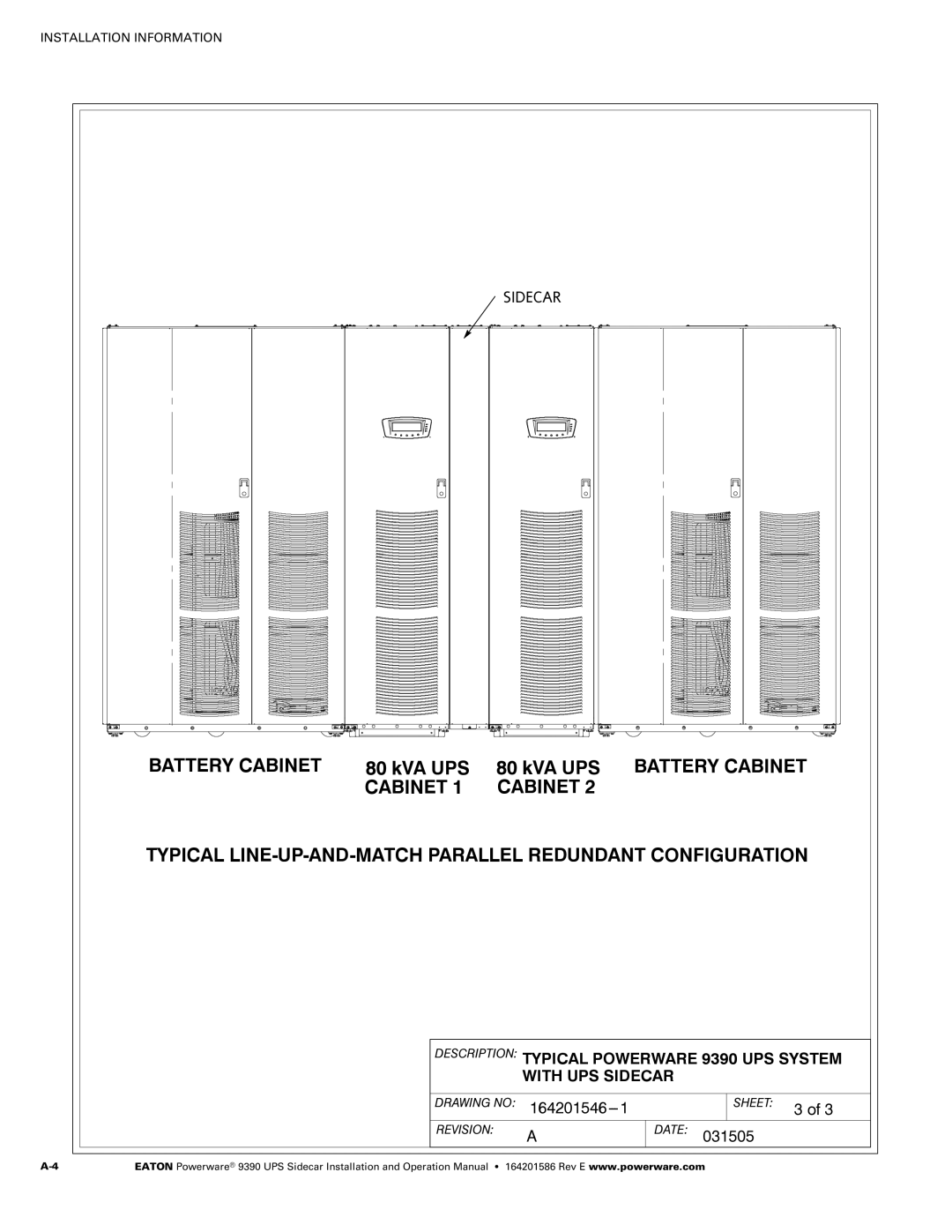 Powerware Powerware 9390 manual KVA UPS KVA UPS Battery Cabinet 