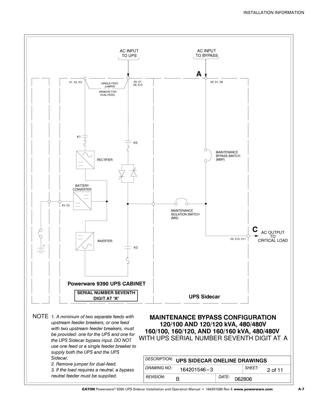 Powerware Powerware 9390 manual With UPS Serial Number Seventh Digit AT a 