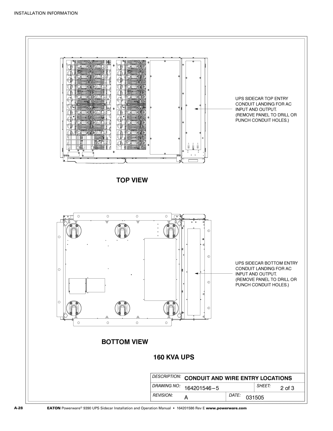 Powerware Powerware 9390 manual TOP View 