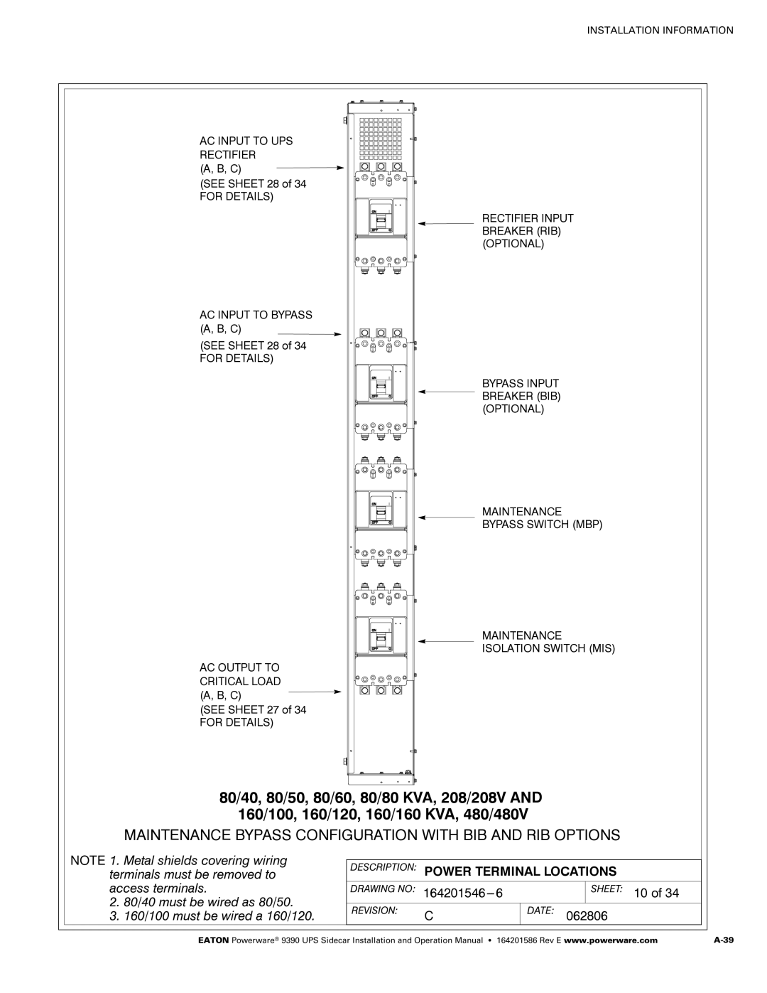 Powerware Powerware 9390 manual Sheet 10 