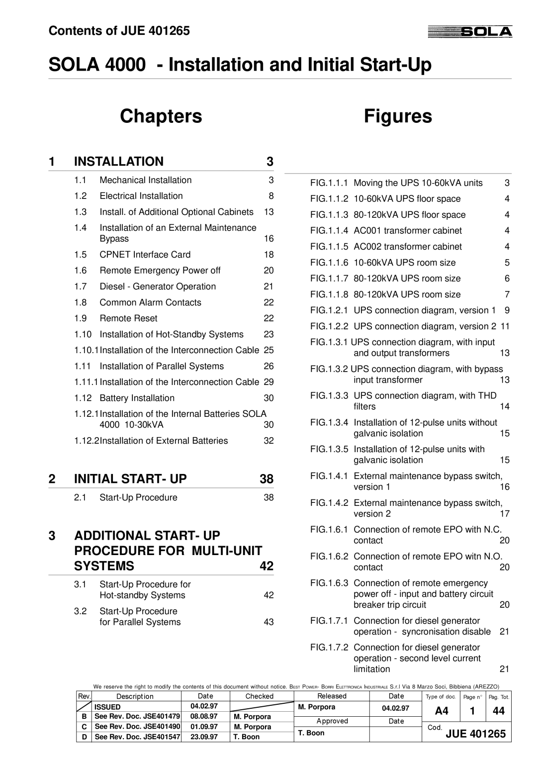 Powerware SOLA 4000 manual Sola 4000 Installation and Initial Start-Up ChaptersFigures, Initial START- UP 