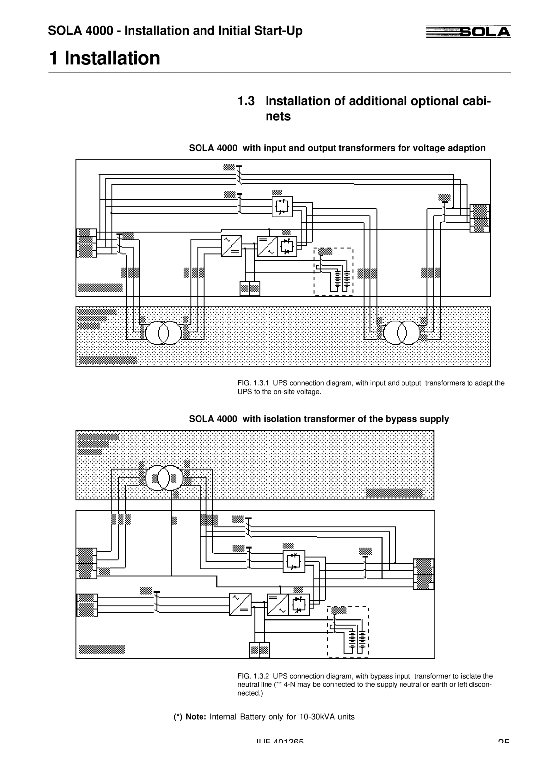 Powerware SOLA 4000 manual Installation of additional optional cabi- nets 